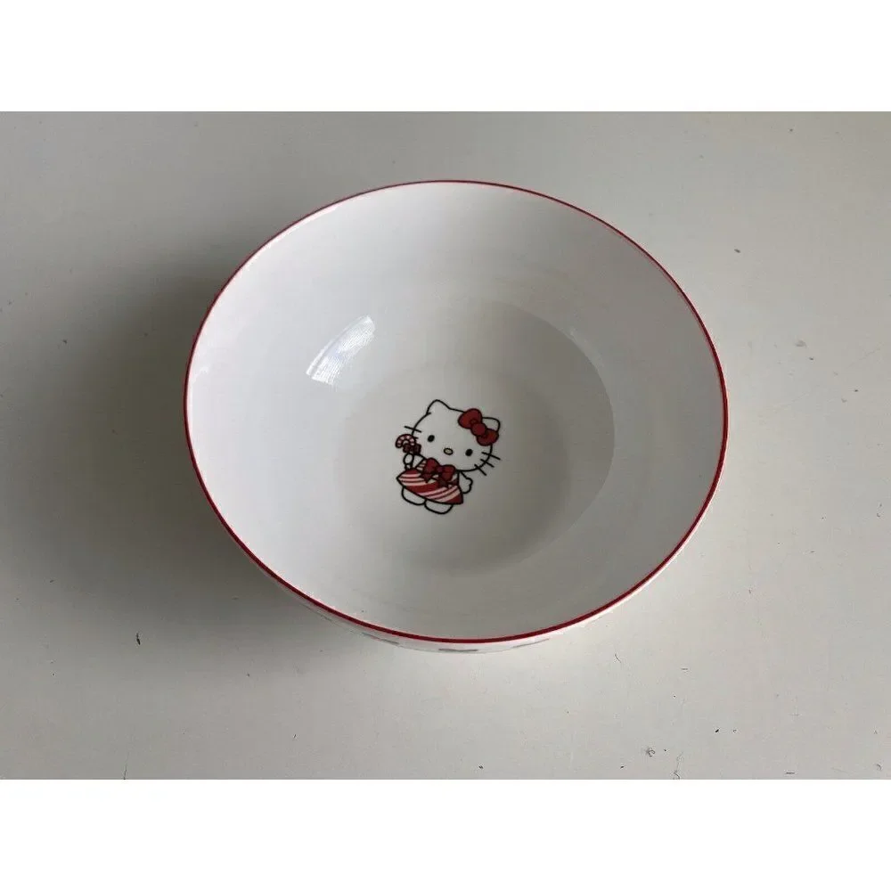Set Of 4 Sanrio Hello Kitty Ceramic 27 Oz Bowl Christmas Candy Cane‎ Garland NEW